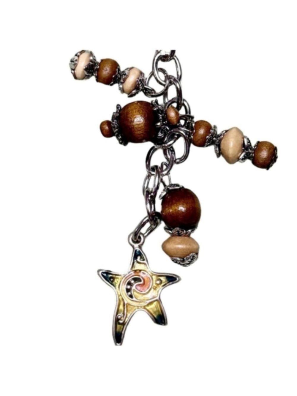 NEW One of a Kind Woodland Star Handmade Beaded Bag Charm Keychain | #23 - Picture 4 of 7